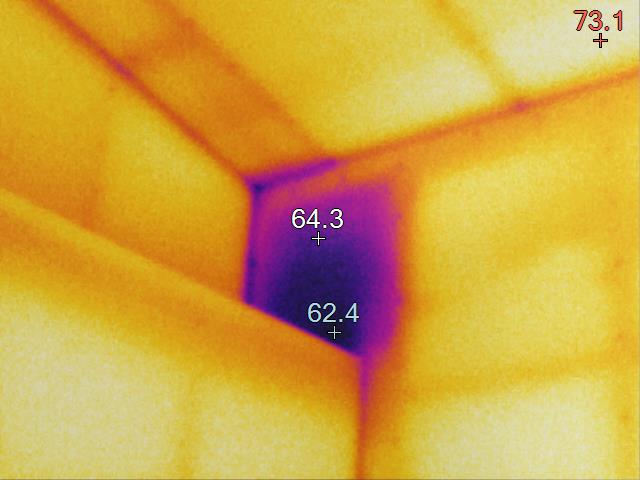 thermal image of missing insulation during cooler winter months
